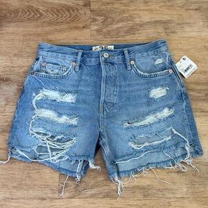 Free People Distressed Blue Denim Shorts
